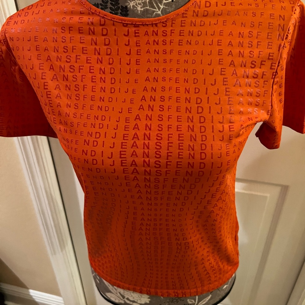 Fendi Orange Logo Short Sleeve Tee